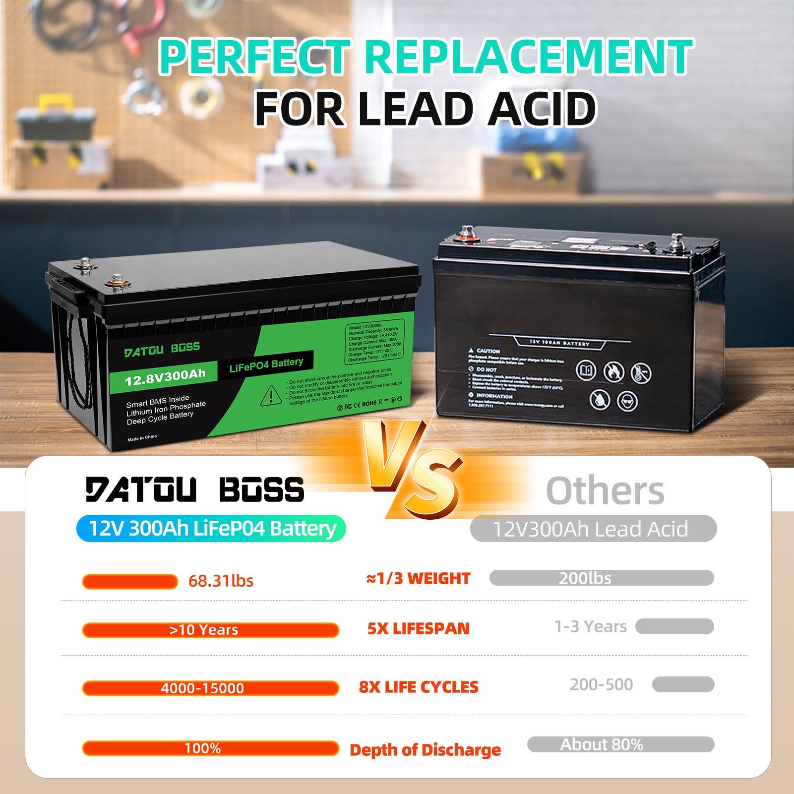 DATOUBOSS Rechargeable Lifepo4 Batteries Voltage Converters Inverter