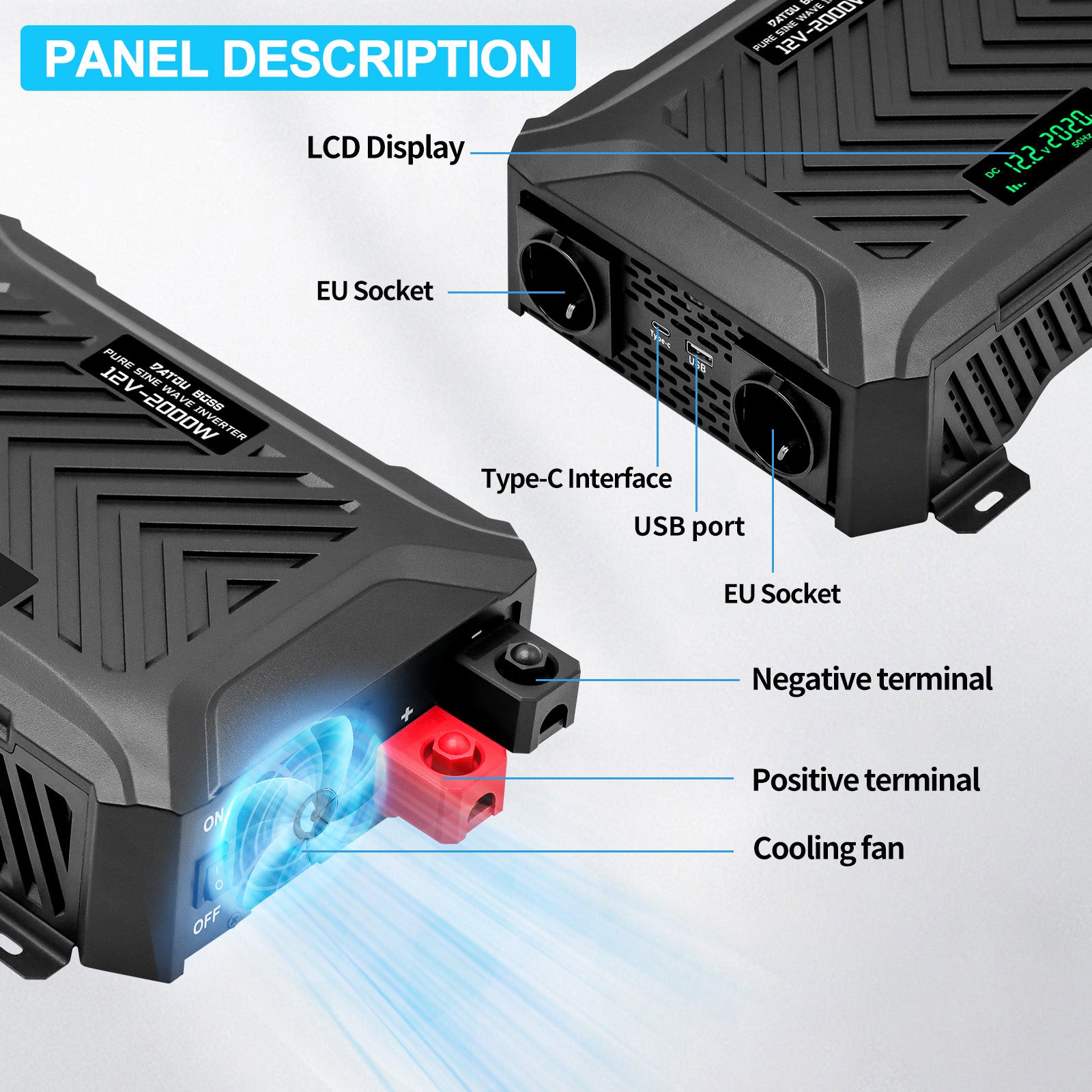 DATOUBOSS Rechargeable Lifepo4 Batteries Voltage Converters Inverter