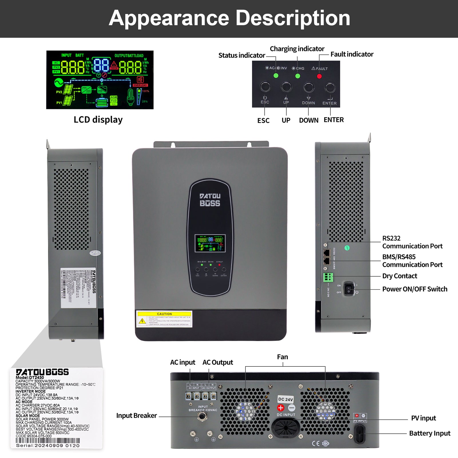 DATOUBOSS Rechargeable Lifepo4 Batteries Voltage Converters Inverter