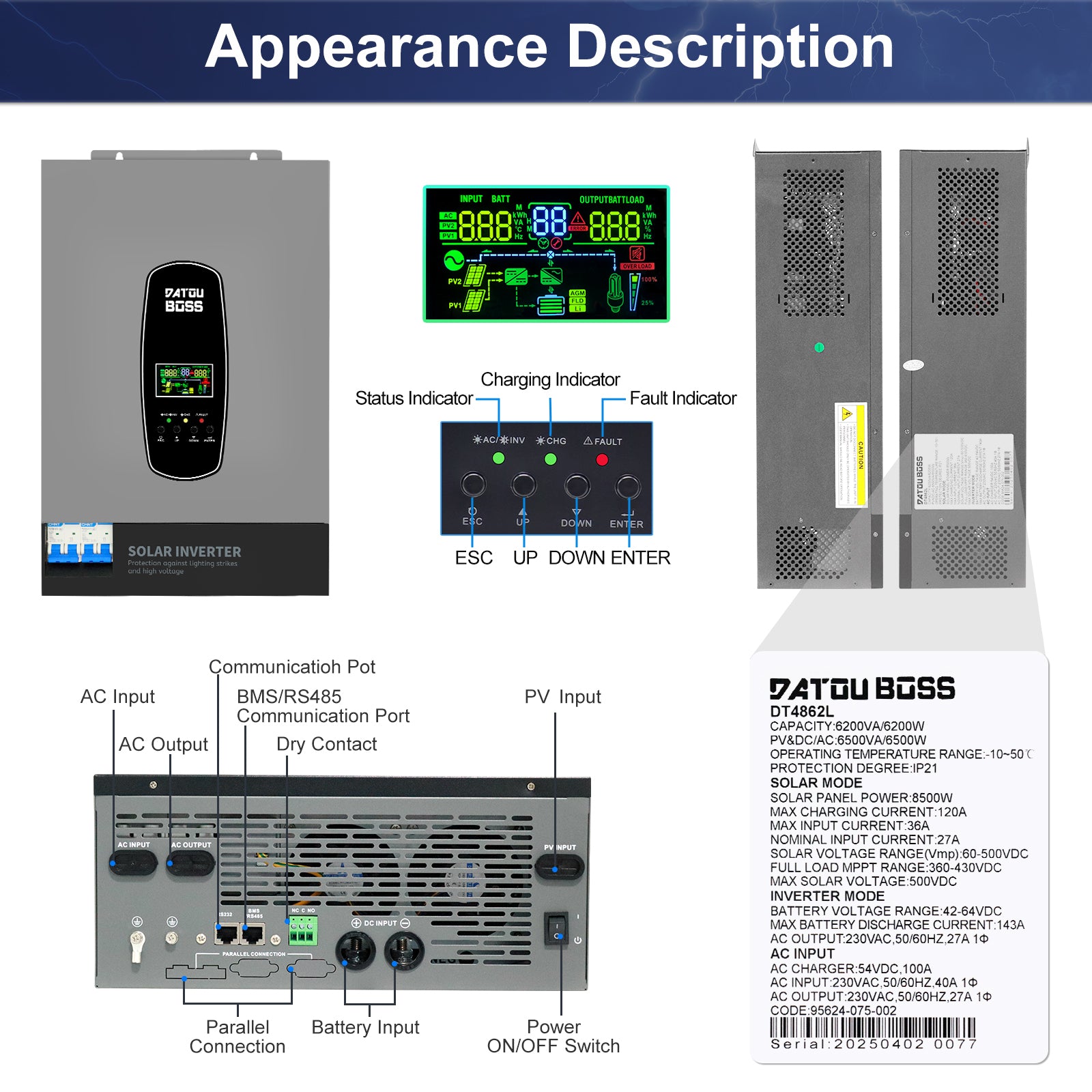 DATOUBOSS Rechargeable Lifepo4 Batteries Voltage Converters Inverter